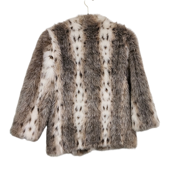 Vintage Nana Creations Mob wife faux fur tan & white animal print jacket S - Picture 2 of 7